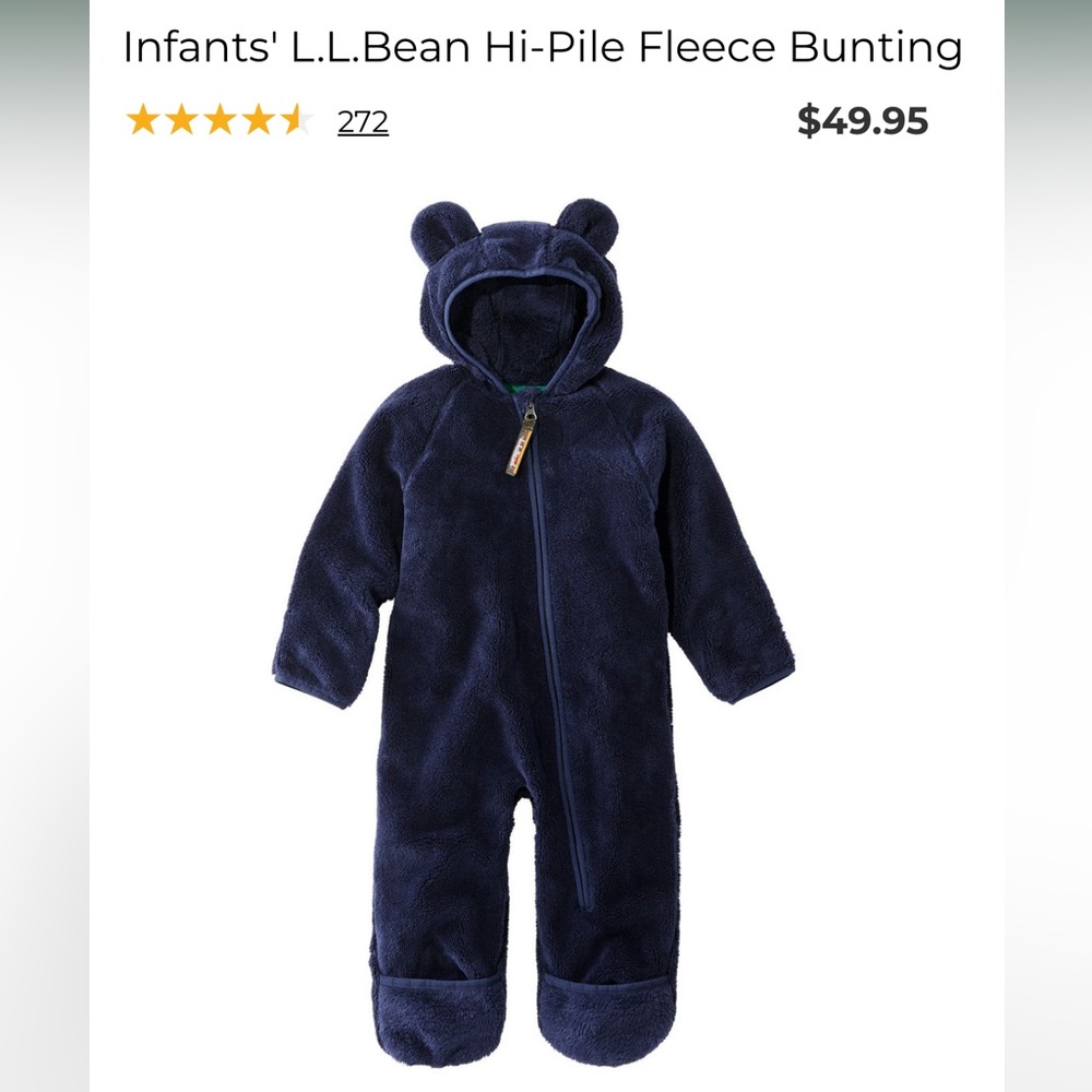 L.L. Bean Infant Hi-Pile Fleece Bunting - Navy